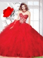 Perfect Red 2015 Summer Ball Gown Sweet 16 Dress with Beading and Ruffles