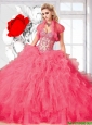 Top Seller Rose Pink 2015 Summer Ball Gown Quinceanera   Dress with Beading and Ruffles