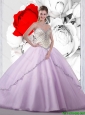 2015 Summer New Style Beaded White and Lavender Sweet 16 Dresses with Brush Train