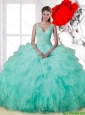 Beautiful 2015 Summer V Neck Beaded Quinceanera Dresses with Ruffles