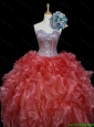 2015 New Style Ball Gown Sweet 16 Dresses with Sequins and Ruffles in Rust Red