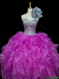 2015 Perfect Ball Gown Fuchsia Quinceanera Dresses with Sequins and Ruffles