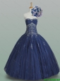 Elegant 2015 Ball Gown Strapless Beaded Quinceanera Dresses in Navy Blue