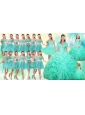 2016 Summer Perfect Ruffles and Beaded Quinceanera Dress and Aqua Blue A Line Dama Dresses and Cute Scoop Little Girl Dress and Short Beaded Prom Dr