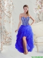 2016 Cheap Beaded and Ruffles High Low Prom Dresses in Royal Blue