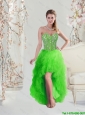 2016 Inexpensive High Low Sweetheart Spring Green Prom Dresses with Beading