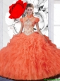 2015 Summer New Arrival Straps Beaded Sweet 16 Dresses in Orange
