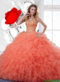 2016 Exclusive Orange Red Quinceanera Gowns with Appliques and Ruffles