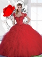 New Style Sweetheart Red Sweet 16 Dresses with Beading and Ruffles for 2015