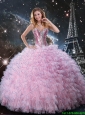 Simple Sweetheart Pink Sweet 15 Dresses with Beading and Ruffles