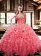 New Style Ball Gown Coral Red Quinceanera Dresses with Ruffles and Beading