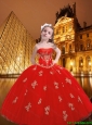 2016 Fall Fashionable Strapless Red Little Girl Pageant Dress with Appliques