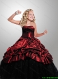 2016 Fall Luxurious Strapless Wine Red and Black Little Girl Pageant Dress with Appliques