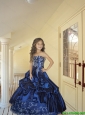 2016 Summer Popular Strapless Navy Blue Little Girl Pageant Dress with Appliques and Pick-ups