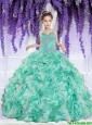 Luxurious 2016 Winter Ruffles and Beaded Decorate Little Girl Pageant Dress in Apple Green
