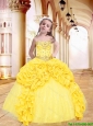 Luxurious 2016 Winter Yellow Little Girl Pageant Dress with Beading and Pick-ups