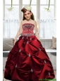Pretty 2016 Summer Strapless Wine Red Embroidery Little Girl Pageant Dresses