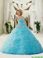2016 Winter New Arrival Strapless Blue Little Girl Pageant Dress with Appliques and Ruffles