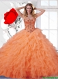 2016 Pretty Beaded Sweetheart Ball Gown Quinceanera Dresses in Orange