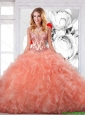 2016 Pretty Orange Straps Sweet 16 Dresses with Appliques and Ruffles
