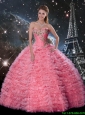 Modest Rose Pink Sweetheart Quinceanera Dresses with Beading and Ruffles