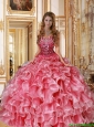 New Style 2015 Sweetheart Beaded and Ruffles Quinceanera Dresses in Coral Red