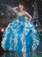 Delicate White and Blue Quinceanera Gowns with Beading and Ruffles
