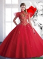 Pretty Ball Gown Sweetheart Beaded Quinceanera Dresses in Red for 2016