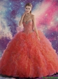 Simple Beaded and Ruffles Sweetheart Quinceanera Dresses in Red