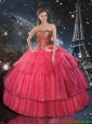 Decent Ball Gown Coral Red Sweet 16 Dresses with Hand Made Flowers