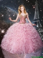 Perfect Beaded Pink Sweetheart Quinceanera Dresses with Ruffles