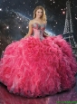 Popular Coral Red Quinceanera Dresses with Beading and Ruffles