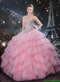 Pretty Beaded Strapless Pink Sweet 16 Dresses with Floor Length