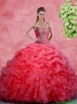 2016 Popular Beaded and Ruffles Quinceanera Gowns in Coral Red