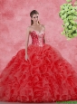 Discount Beaded Red Quinceanera Gowns for 2016 Spring