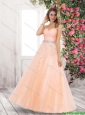 2015 Fall Classical A Line Strapless Prom Gowns with Beading and Lace