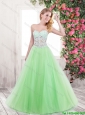 2016 Spring Classical Green A Line Prom Dresses with Appliques and Beading