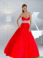 2015 Winter Elegant Sweetheart Beaded Brush Train Prom Dresses in Red