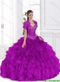 2016 Cheap Beaded and Ruffles Sweet 16 Gowns in Fuchsia