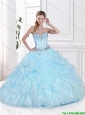 Beautiful Sweetheart Quinceanera Gowns with Beading and Pick Ups in Light Blue