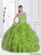 New Style Straps Beaded Quinceanera Dresses in Spring Green