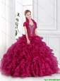 2016 Luxurious Ball Gown Halter Top Beaded Sweet 15 Dresses in Wine Red