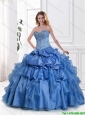 Hot Sale 2016 Blue Sweet 16 Gowns with Appliques and Beading in Blue