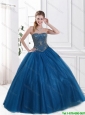 Classical Blue Ball Gown Quinceanera Dresses with Beading in 2016 Spring