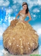 Fashionable Strapless Beading and Ruffles Quinceanera Gowns in Champagne