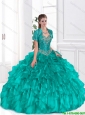 Perfect Beaded and Ruffles Sweet 16 Dresses in Turquoise