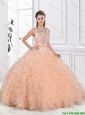 Pretty V Neck Peach Quinceanera Dresses with Open Back in 2016 Summer