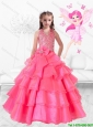 Perfect Hand Made Flowers Rose Pink Mini Quinceanera Dresses with Halter Top