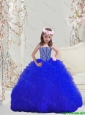 Fitting Beaded and Ruffles Royal Blue Mini Quinceanera Dresses with Spaghetti