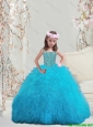 Perfect Beaded and Ruffles Spaghetti Mini Quinceanera Dresses in Turquoise